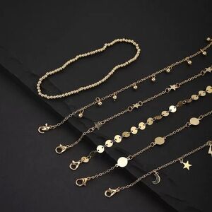 New set of 6 Gold Plated Anklets Moon Stars